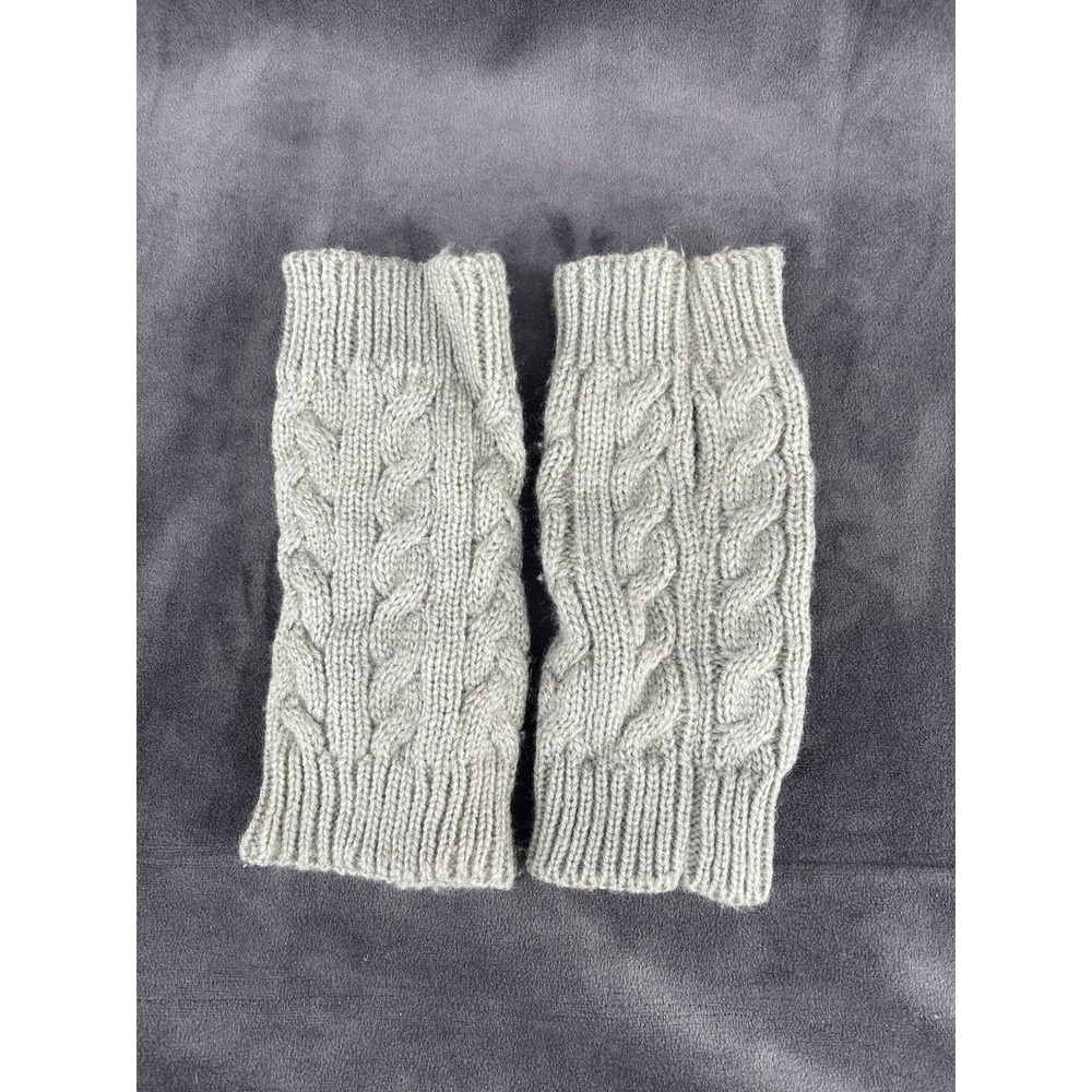 Gray Cable Knit Fingerless Gloves Hand Warmers Winter One Size Pair